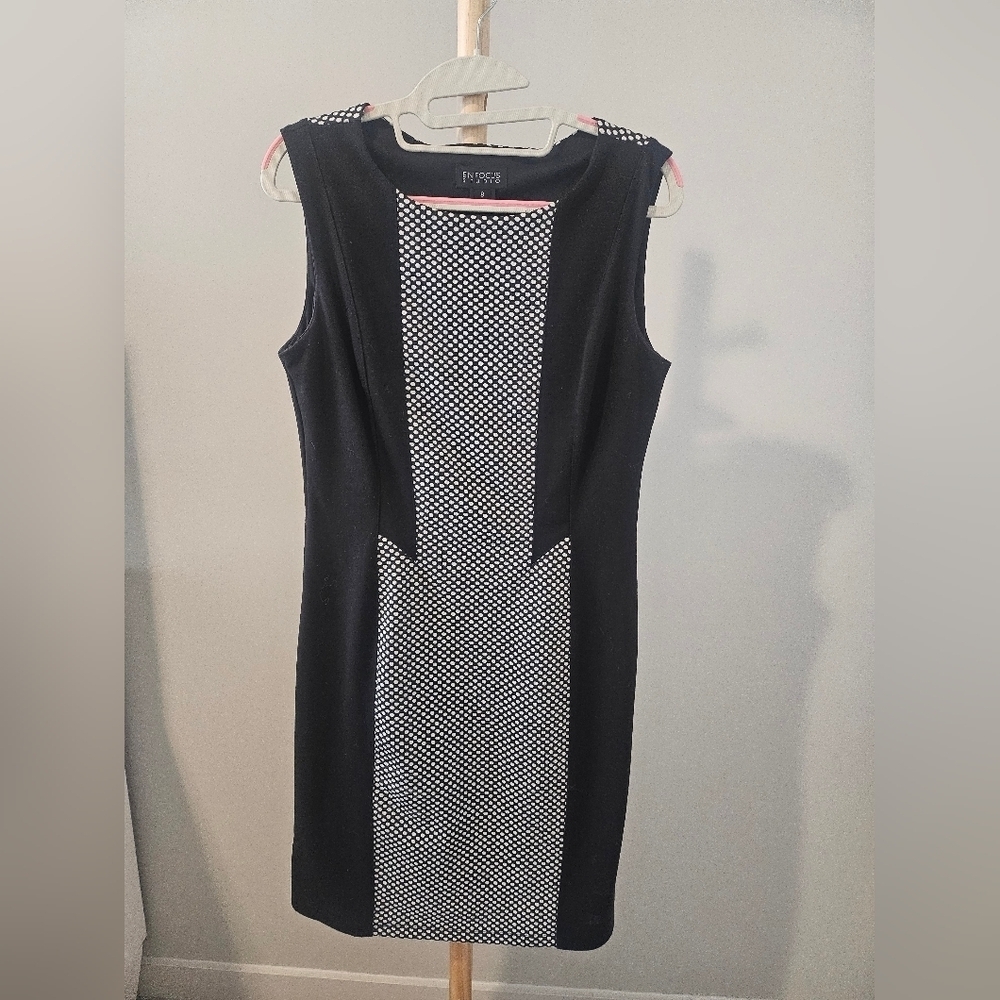 Enfocus Studio Elegant Black and White Midi Dress